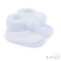 B455-W: White Acrylic Bootees with Pom Pom